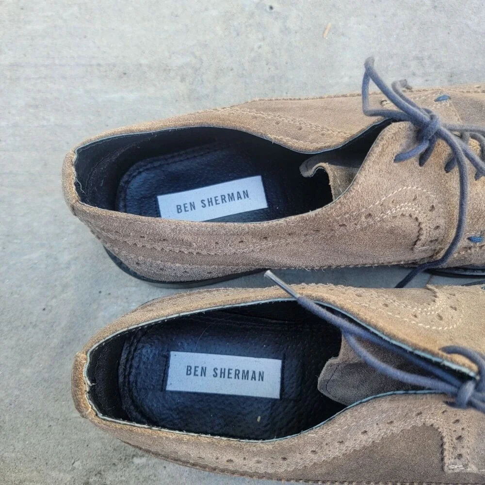 BEN SHERMAN Men's‎ Sz 13 Wingtip Brogue Oxford Loafers Grey Suede Leather Italy